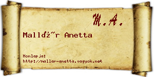 Mallár Anetta névjegykártya